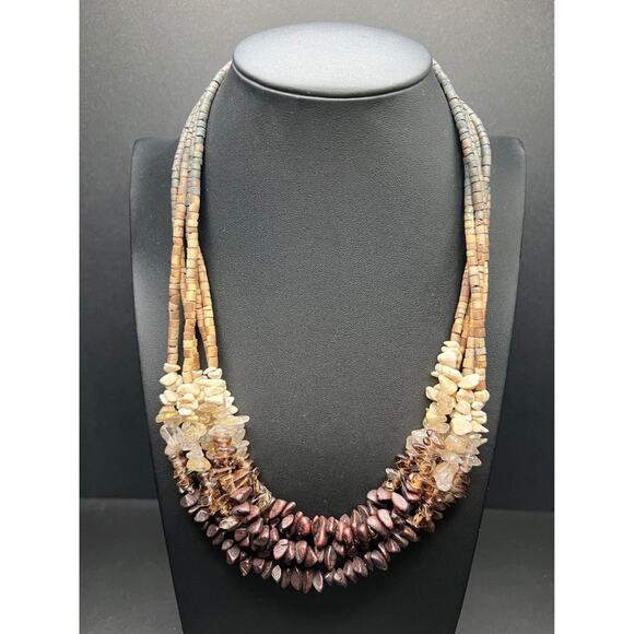 Multi-string Beaded 3 Gemstone Necklace - Picture 5 of 6